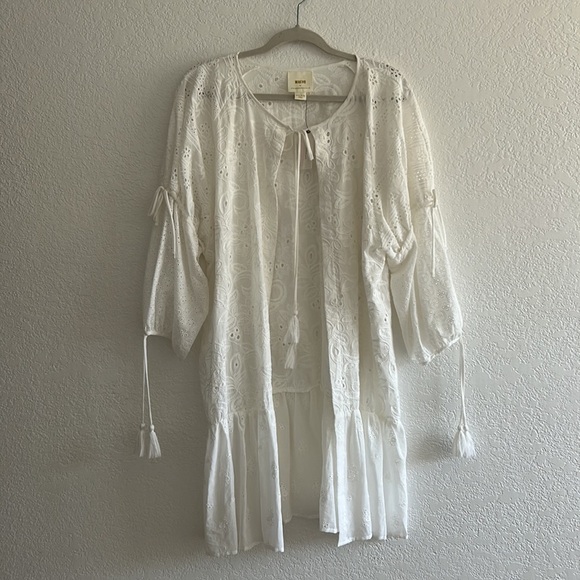 Maeve Anthropologie White Embroidered Eyelet Boho Puff Sleeve Cardigan One Size - Picture 5 of 10